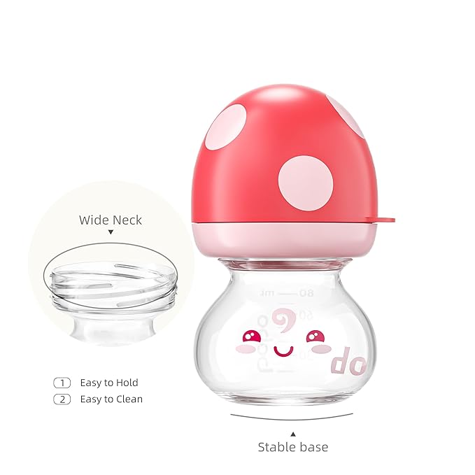 YOHKOH Newborn Glass Baby Bottles with Slow Flow Nipple for 0+ Months, Wide Neck Feeding Bottle, 2.7oz/80ml (Multicolour, 2.7oz (Pack of 2))