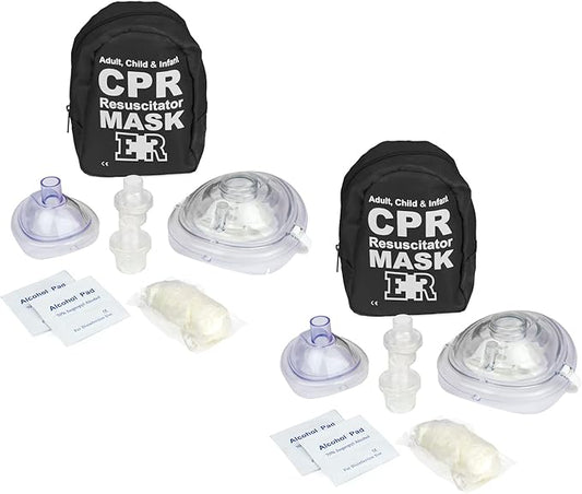 Ever Ready First Aid Adult and Infant CPR Mask Combo Kit with 2 Valves with Pair of Vinyl Gloves & 2 Alcohol Prep Pads - Tactical Black - 2 Count