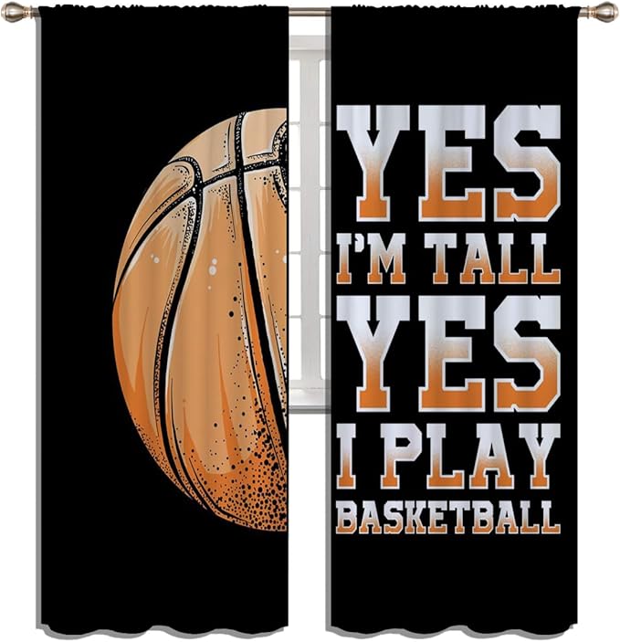 Basketball Blackout Curtains for Boy Girl Room Darkening Decor,Sport Theme Motto Dark Background Bedroom Living Room Home Rod Pocket Thermal Insulated Window Curtain/Drapes Panel,84x63 Inch…