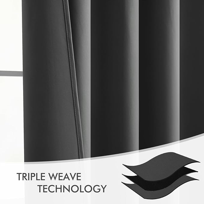 MIULEE Grey Back Tab Blackout Curtains 63 Inch Length 2 Panels Set for Living Room Bedroom Privacy, Rod Pocket/Pinch Pleat Thermal Insulated Room Darkening Pleated Light Blocking Drapes