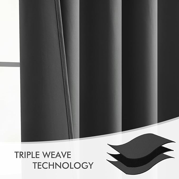 MIULEE Back Tab Grey Blackout Curtains 102 Inch Long 2 Panels Set for Living Room Bedroom, Rod Pocket/Pinch Pleated Thermal Insulated Room Darkening Light Blocking Floor to Ceiling Curtains/Drapes