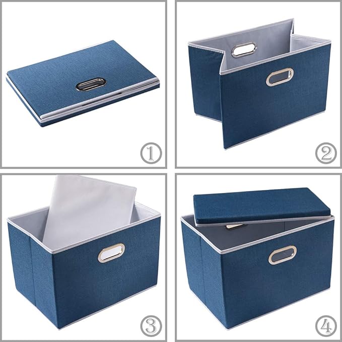 PRANDOM Extra Large Collapsible Storage Bins with Lids [5-Pack] Linen Fabric Foldable Storage Baskets Boxes Organizer Containers Cube with Cover for Bedroom Closet Office Nursery (22.8x15.75x13.8)