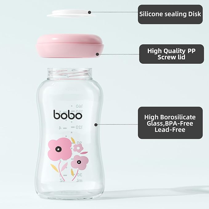 YOHKOH Glass Breast Milk Storage Bottles - 100% Leak-Proof, BPA-Free Breastmilk Storage Containers, Freezer & Dishwasher Safe, Ideal for Nursing Mothers (Red, 5.4oz (Pack of 4))