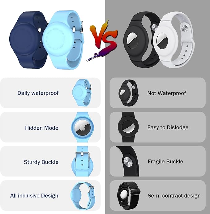 R-fun Waterproof for Air Tag Bracelets [2 Pack] Compatible with Apple Air Tag Finders with Soft Silicone,Anti Lost GPS Item Finders Case Cover,Night Blue/Glow Blue
