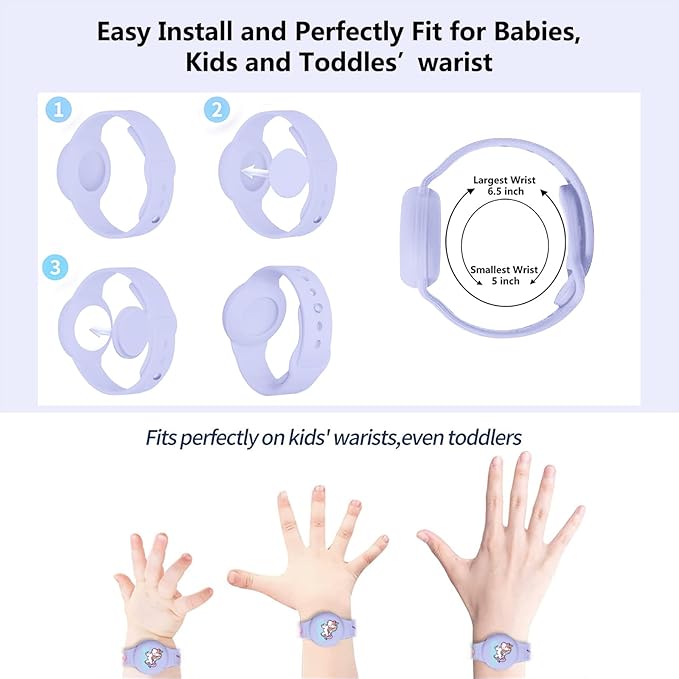 Waterproof Airtag Bracelet Kids,Cute Cartoon Silicone Hidden Airtag Wristband Kids,Anti-Lost Apple Airtag Holder Case for Toddler,Airtag Case Watch Band Tracker for Child-Purple