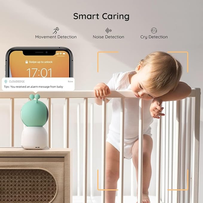 BOIFUN 2K Split-Screen 5 Inch Wi-Fi Baby Monitor With 2 Cameras, Colorful Night Light, AI Motion & Sound & Humidity & Temp Detection, Auto Tracking Via Smartphone App And Monitor Control, Night Vision