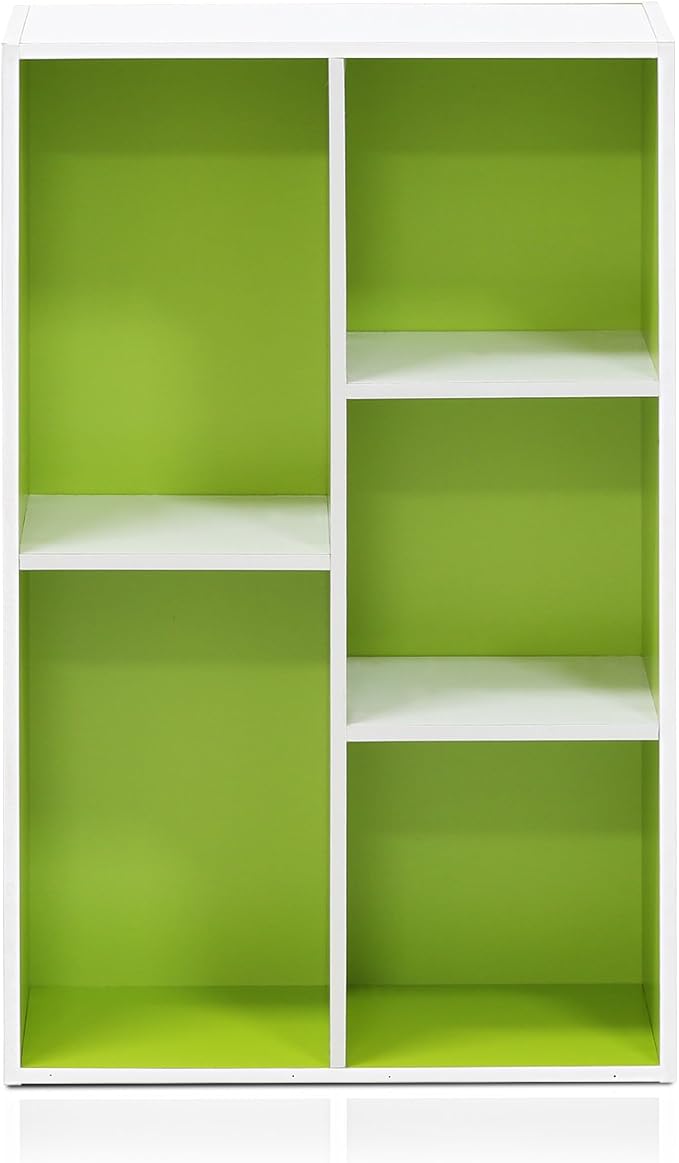 Furinno Luder Bookcase / Book / Storage , 5-Cube, White/Green