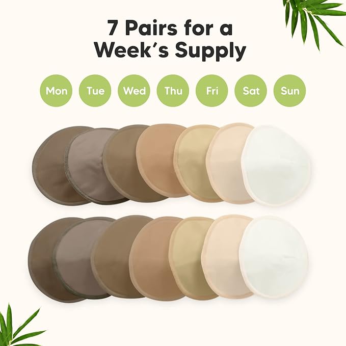 Organic Nursing Pads - 14 Washable Viscose Derived from Bamboo Breastfeeding Pads, Wash Bag, Reusable Breast Pads for Breastfeeding, Nipple Pads for Breastfeeding Essentials(Coffee, L 4.8")