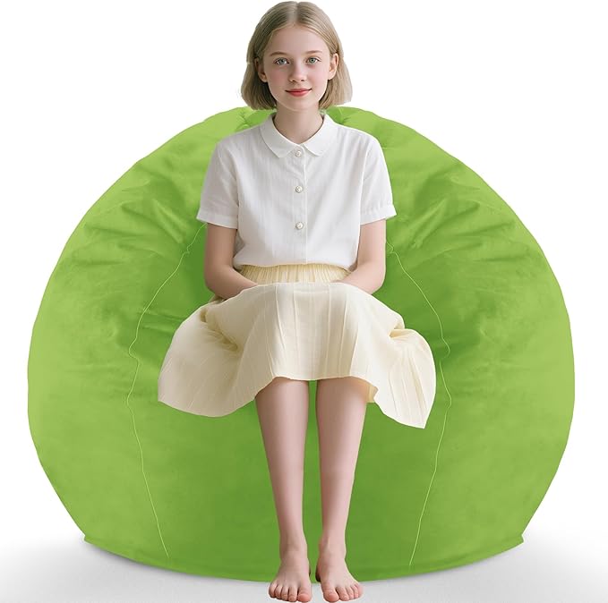 2FT Bean Bag Chair, Comfy Bean Bag Chairs with Memory Foam Filled, Fluffy Beanbag Sofa with Dutch Velvet Cover, Teardrop BeanBag Chairs for Living Room, Playroom - Lime