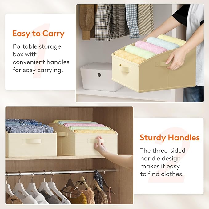 Lifewit Storage Baskets for Shelves, 6 Packs Non-woven Fabric Trapezoid Closet Organizer Bins with Handles, Foldable Clothing Containers Box for Clothes, Toy, Towel, Book, DVD, Hats, Small-Beige