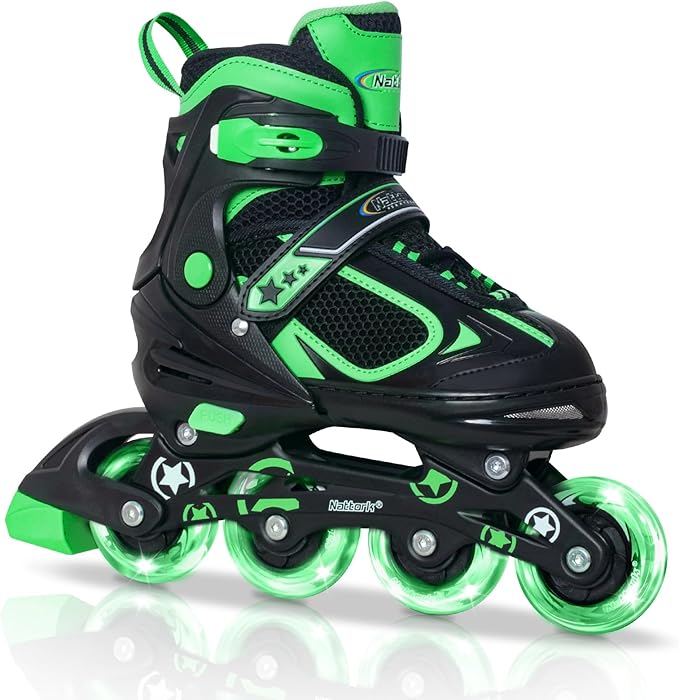 Nattork Blade Roller Skates for Boys with Light Up Wheel, Outdoor & Indoor Illuminating Black Inline Skates for Boys Little Kids Toddler Ages 5-8 4 5 6, Beginners