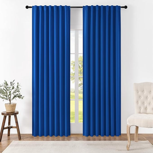 Joydeco 90 Inch Blackout Curtains for Bedroom, Thermal Insulated Black Out Curtains, Room Darkening Drapes for Living Room Window Rod Pocket Back Tab (W52 x L90 Inch, Royal Blue)