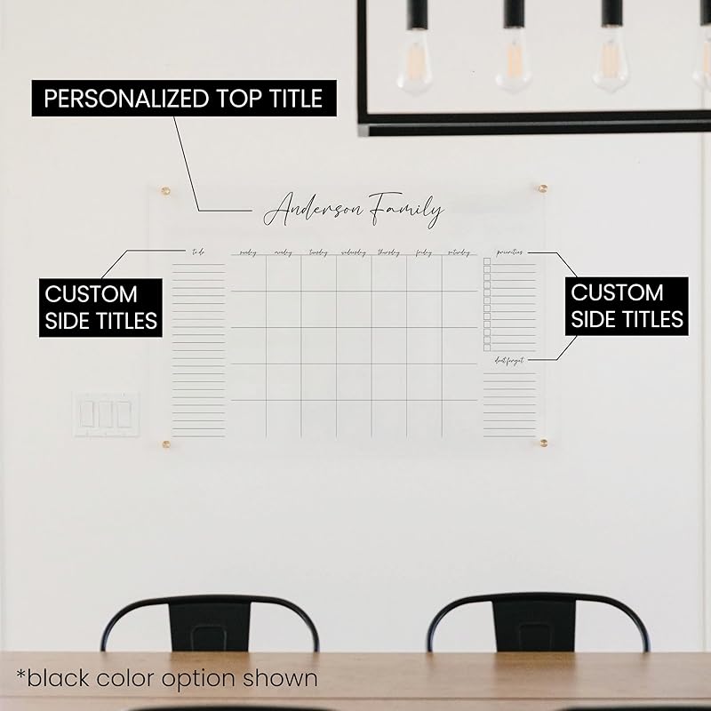 Personalized Clear Acrylic Calendar for Wall, Calendar Whiteboard for Wall, Dry Erase Wall Calendar, Wall Calendar Organizer System for Home (Cursive, Jade, 23"W x18.5"H)