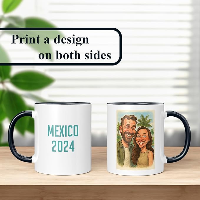 Personalized Coffee Mug, Custom Photo Caricature Gift, Funny Customized Coffee Gift for Men & Women, Custom Mugs with Pictures, Black 11oz Customized Fathers Day Mug
