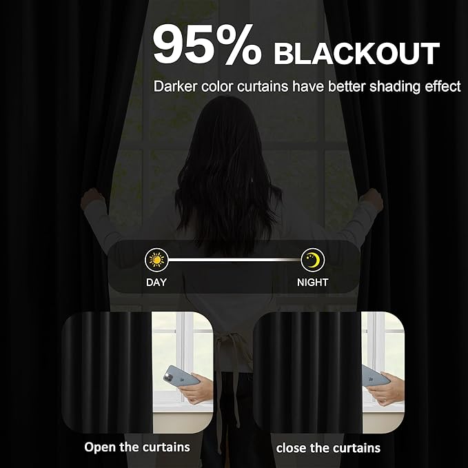 KEQIAOSUOCAI Short Pinch Pleated Blackout Curtains 54 Inch Long 2 Panels for Bedroom Thermal Insulated Black Out Window Curtain Pinched Pleat Drape with Hooks (W40 x L54 Inch, Black)