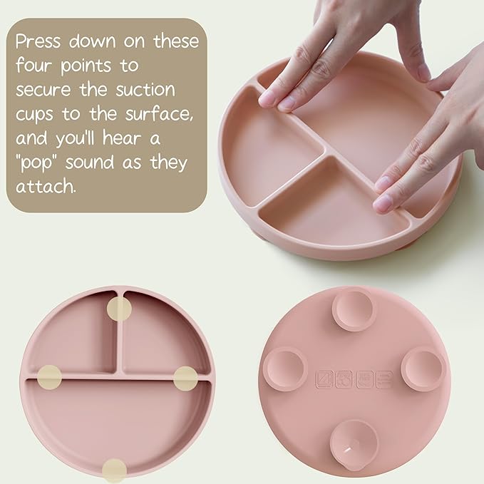 Moonkie Suction Plates for Baby | 100% Silicone BPA-Free Baby Plates with Lids and Food Cover | Divided Design | Microwave and Dishwasher Safe | Toddler Plates 2 Pack