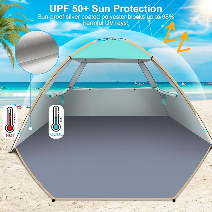 Gorich Beach Tent Sun Shelter for 3/4-5/6-7/8-10 Person with UPF 50＋ UV Protection, Lightweight & Easy Setup Beach Shade Canopy, Portable Beach Shade Tent Beach Cabana
