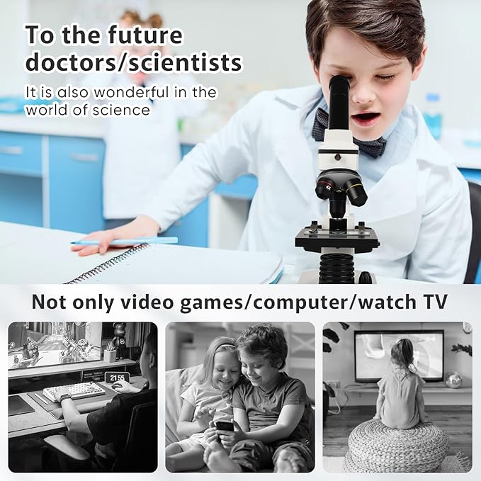 Microscope for Adults Professional:Compound Microscope for Kids 8-12,100X-2000X Kids Microscope Kit with Prepared Microscope Slides and Covers,Plant Stereo Microscopes for Kids Homeschool Lab
