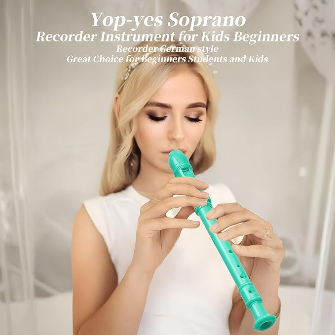Soprano Recorder for Kids Beginners, German Fingering, C Key, 3 Piece with Cleaning Rod, Bag, Fingering Chart (Green)…