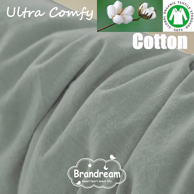 Brandream Gender Neutral Boho Bohemian Baby Girl Boy Nursery 3 Pieces Crib Bedding Set Solid Green Farmhouse Chic Ruffle Unisex Cozy 100% Washed Cotton