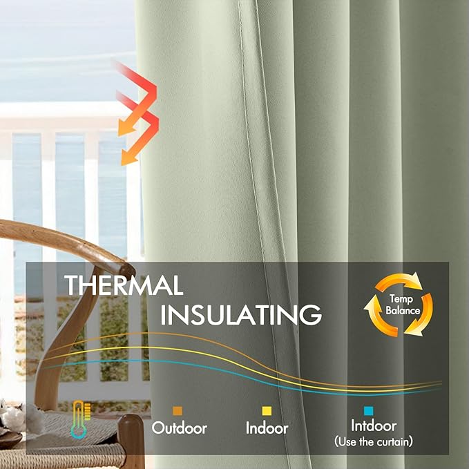 ANRODUO Sage Green Room Darkening Curtains 96 Inch Long Thermal Insulated Black Out Drapes with Hooks, Rings, Clips Light Blocking Soundproof Soft Curtains for Bedroom Panels