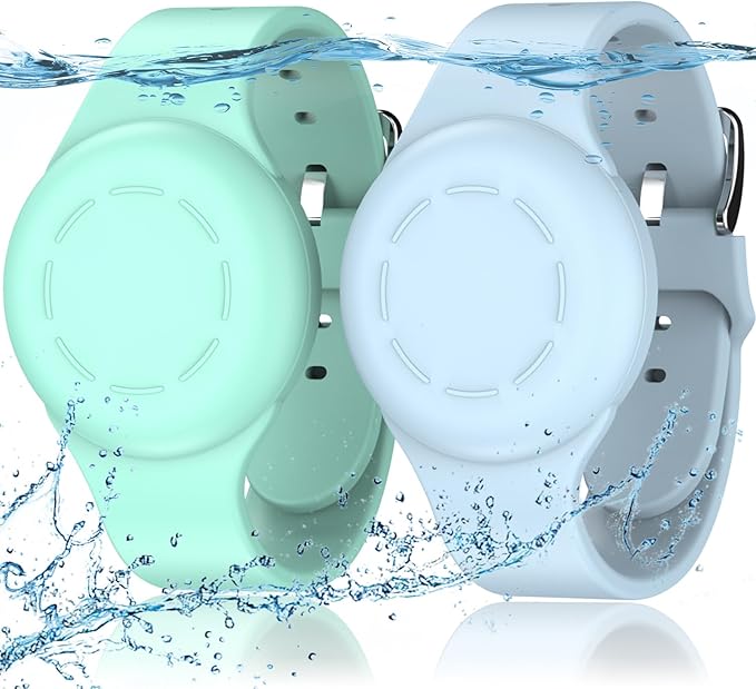 R-fun Waterproof for Air Tag Bracelets [2 Pack] Compatible with Apple Air Tag Finders with Soft Silicone,Anti Lost GPS Item Finders Case Cover,Mint Green/Light Blue