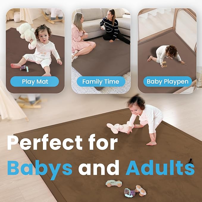 1.3" Thick Baby Play Mat for Floor, 79x79 Large Foam Tummy Time Mat, Padded Support Soft Plush Nursery Rug for Infant Kids Toddler Crawling Kick Activity (Chocolate Brown)