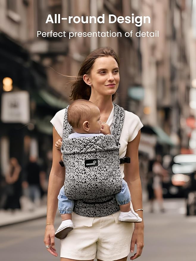 GROWNSY Baby Carrier Newborns to Toddlers, Ergonomic Baby Toddler Carrier Wraps with Head Support, Easy to Wear, Infant Carrier Baby Gift, Travel and Hiking Friendly, 7 to 44 lb (Gray-Leopard)