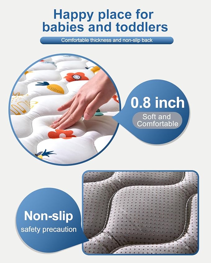 Odorless Premium Foam Baby Play Mat 59" x 59", Soft Microfiber Fabric Crawling Mat for Floor- Comfortable and Hypoallergenic, Non-Slip Cushioned Floor Playpen mat for Infants,Babies,Toddlers