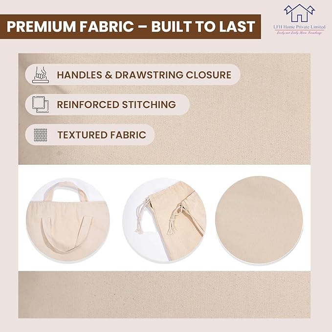 LFH Home Large Premium 100% Cotton Canvas Laundry Bag with Drawstring and Handles Heavy Duty, Multi-Use, and Washable for Home, Travel, College or Storage 28x36 (Pack of 6)-Natural