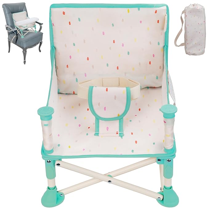 Tiny Marvels Portable 3-in-1 Baby Booster Seat, Cozy Floor Seat, Feeding Seat with Tray, Compact Foldable Toddler Booster with Child Safety Belt Carry Bag, Perfect for Travel (Cream Confetti)