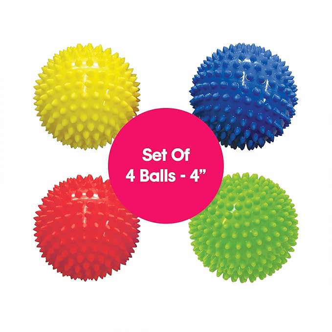 Edushape Sensory Balls for Baby - 4” Solid Color Baby Balls That Help Enhance Gross Motor Skills for Kids Aged 6 Months and Up - Pack of 4 Vibrant Colorful and Unique Textured Balls for Baby