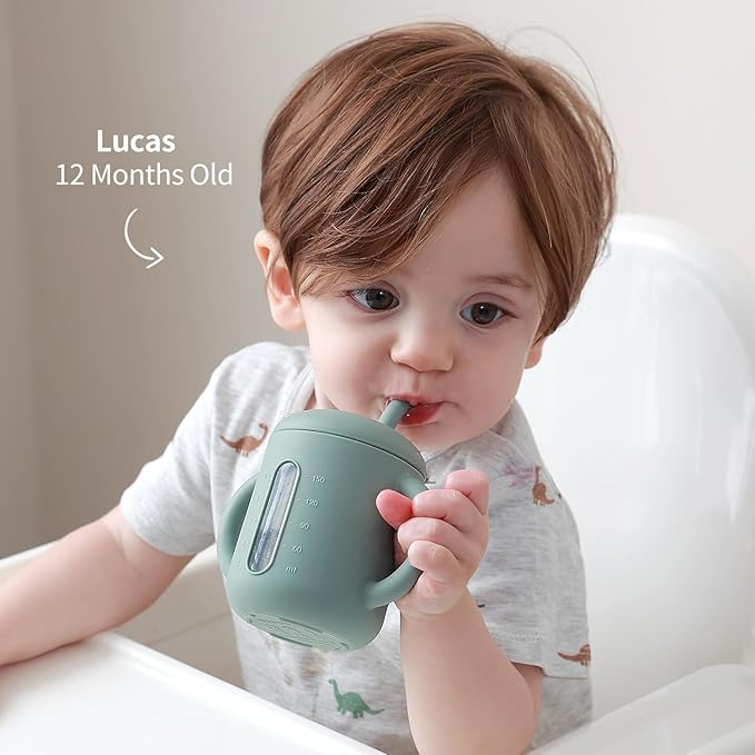 SAMiGO Silicone Sippy Cup, Baby Straw Cup for 6 12 18 Months, Sippy Cup with Straw for Toddlers 1-3 Years, Baby Water Cup for Drinking and Training, 6 oz