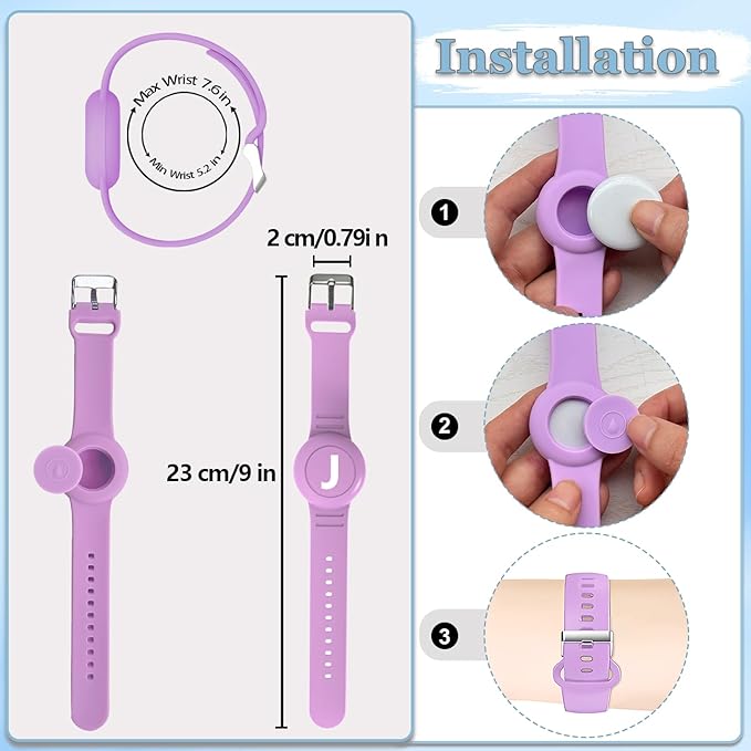 Waterproof Bracelet for AirTag Kids, Personalized Initial Letter Hidden Holder Compatible with Air Tag, Silicone Case for Airtag Adjustable Anti-Lost GPS Tracker for Toddler Child Elder, J
