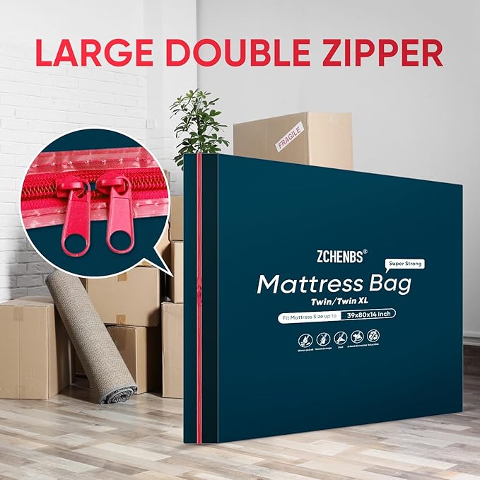 ZCHENBS® – Mattress Bags for Moving and Storage,Mattress Bag with Zippers,5 Mil Ultra-Thick Bed Bag,Waterproof,Anti-Tear,Heavy-Duty Mattress bag (Black, Twin/Twin XL-(2 Pack))