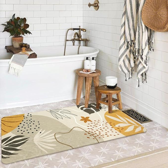 Lahome Boho Washable Hallway Rugs - 2x4 Area Rugs Non-Slip Low-Pile Soft Bathroom Rug Runner Throw Small Kitchen Runner Rugs, Botanical Print Floor Mats Rug for Bedside Entryway Laundry Room