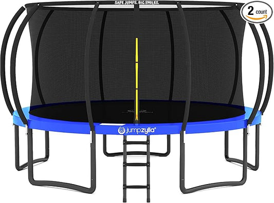 JUMPZYLLA Trampoline Outdoor 8FT 10FT 12FT 14FT 15FT 16FT with Enclosure and Ladder, ASTM Approved Recreational Trampoline for Kids and Adults, Anti-Rust Coated Frame