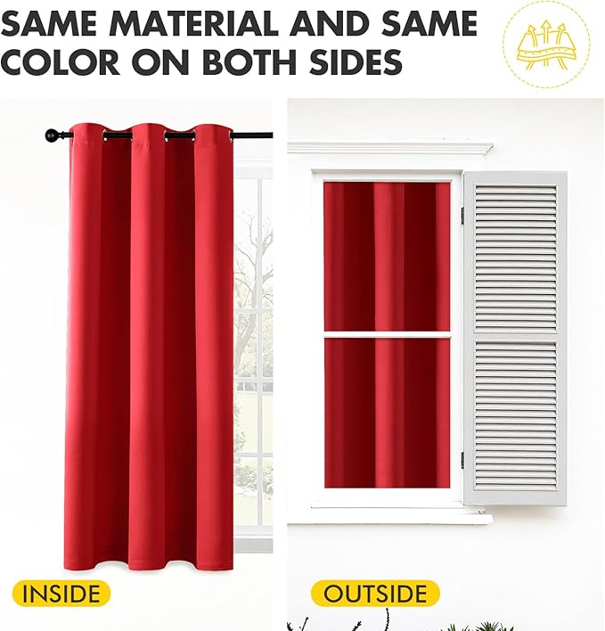 MIULEE Christmas Red Blackout Curtains for Bedroom Living Room 72 Inches Long 2 Panels, Thermal Insulated Room Darkening Drapes Solid Grommet Top Light Blocking Window Treatments 40x72 Inch