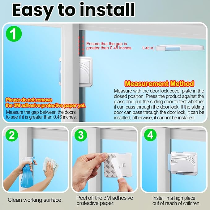Sliding Door Lock 4 Pack, Child Safety Lock For Sliding Glass Doors, Easy To Install, Keeps Your Baby Out Of Danger, For Sliding Glass Doors, Sliding Windows, Sliding Closets, Etc (Blue)
