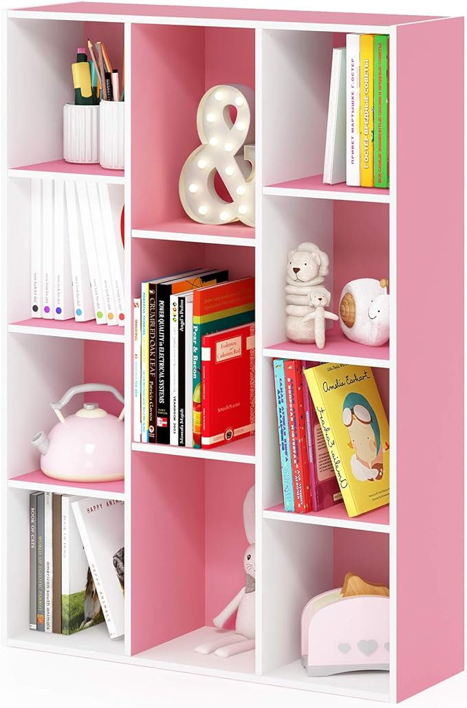 Furinno Luder Bookcase / Book / Storage , 11-Cube, White/Pink