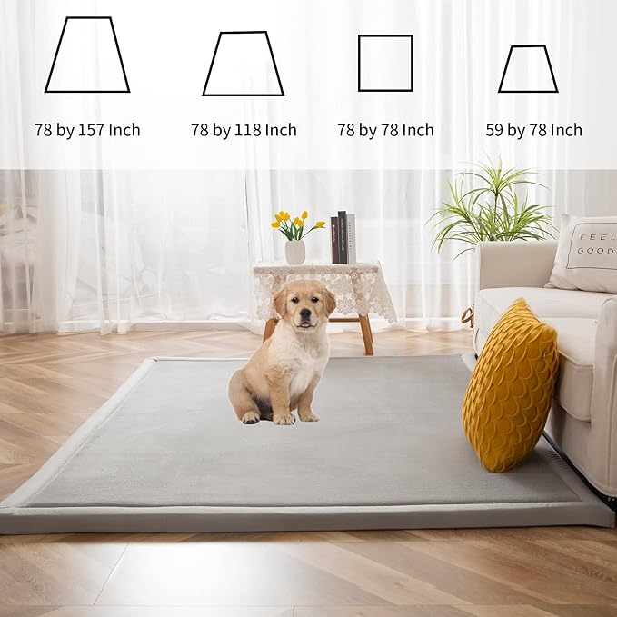 MAXYOYO Grey Coral Velvet Area Rug, Thick Japanese Tatami Mat Living Room Carpet with Non-Slip Backing, Large Solid Color Mat for Bedroom Dormitory Yoga, 78 by 158 inch