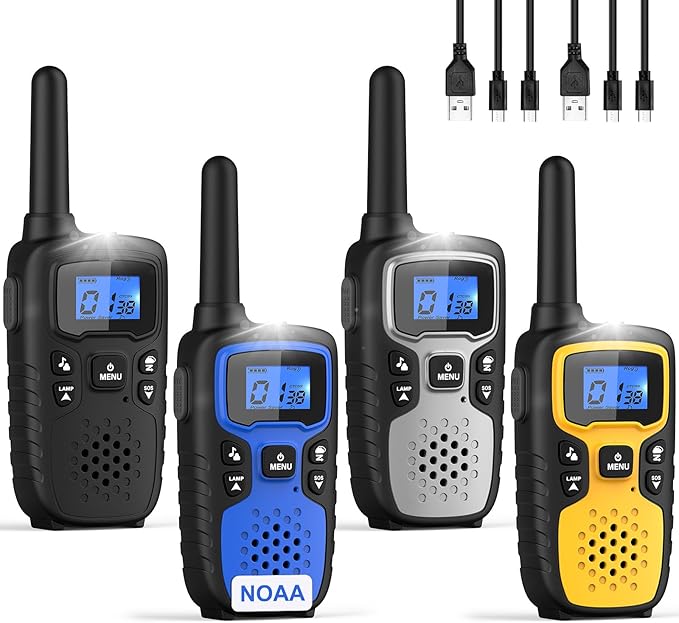 Wishouse Walkie Talkies for Adults Long Range-Rechargeable 4 Pack 2 Way Radios, Hiking Accessories Camping Gear Xmas Birthday Gift for Kids Family with Lamp,SOS Siren,NOAA Weather Alert,Easy to Use