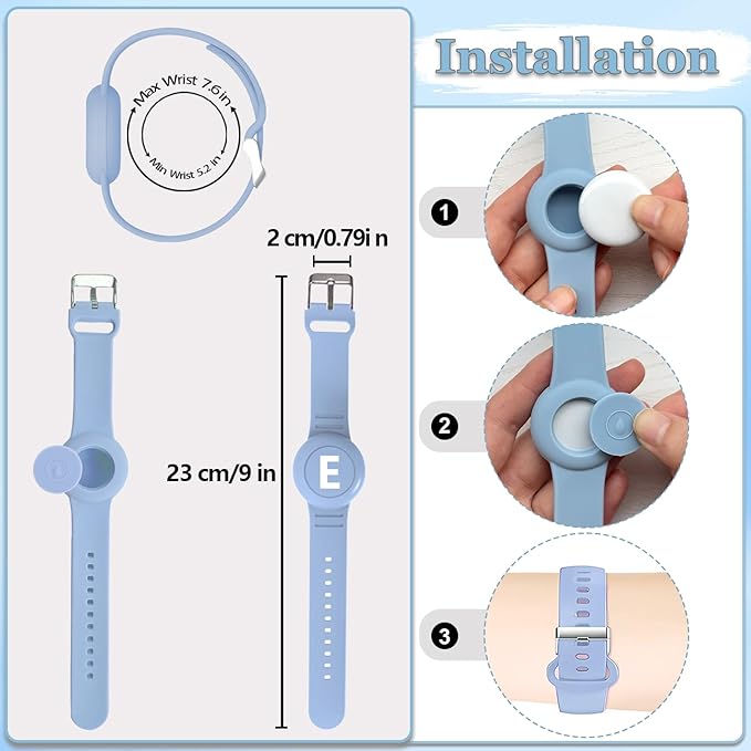 Waterproof Bracelet for AirTag Kids, Personalized Initial Letter Hidden Holder Compatible with Air Tag, Silicone Case for Airtag Adjustable Anti-Lost GPS Tracker for Toddler Child Elder, E