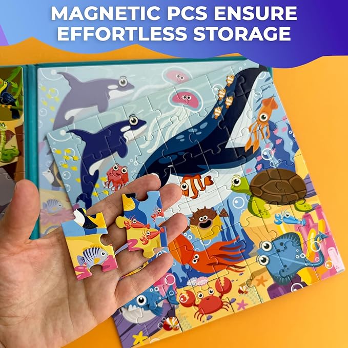 QUOKKA Magnetic Puzzles for Toddlers 2-4 - 2x48 Travel Puzzle Games for Kids Ages 3-5 Years Old - Car Activities Toy for Boys and Girls 4-6 yo - Africa & Ocean Animals Learning Magnet for Road Trip