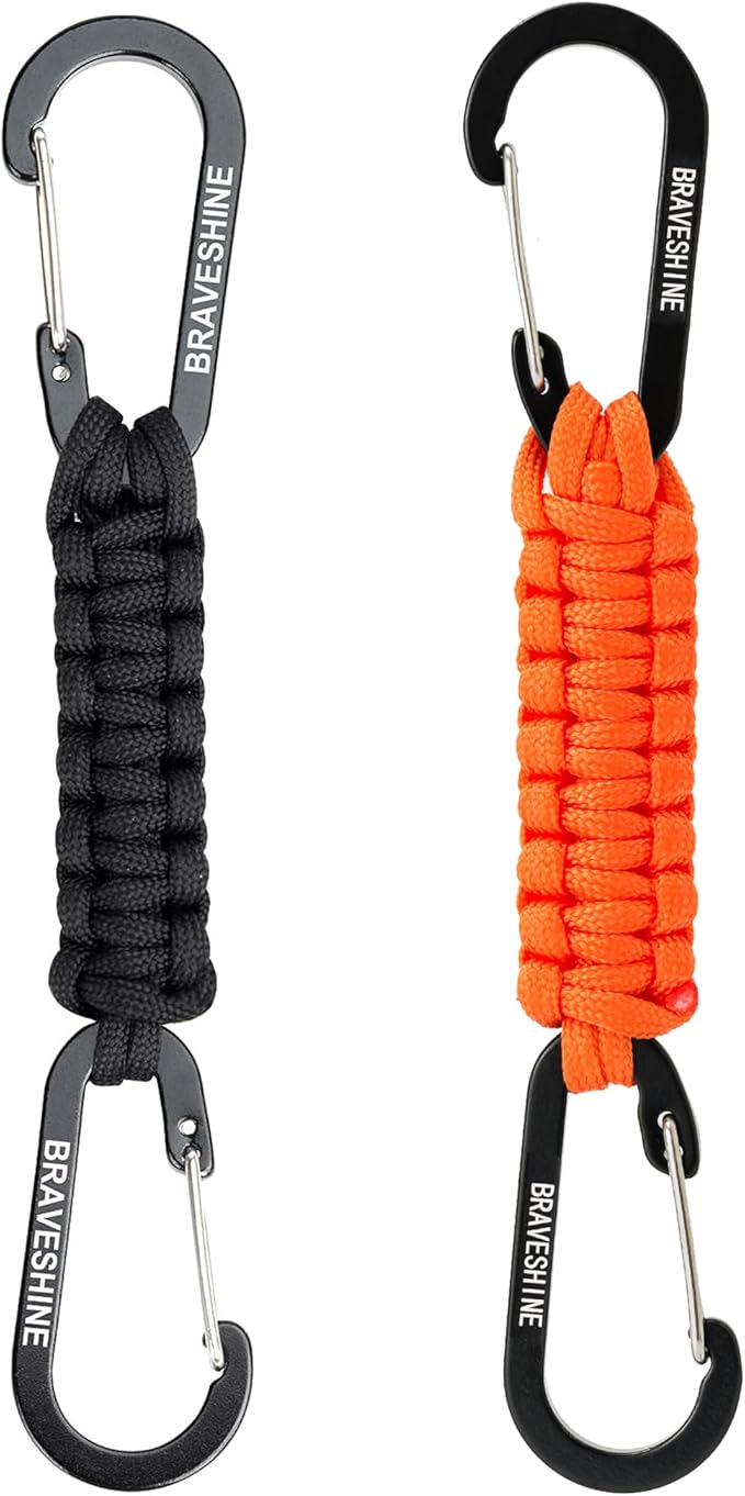 BRAVESHINE Paracord Keychain Carabiner Clip, D Ring Lanyard Hanger Stroller Hook for Water Bottle, Key, Backpacks, Men, Women
