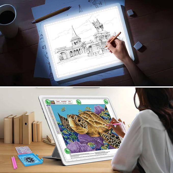 Zocelight Rechargeable A3 Light Board with Built-in Stand,Super Bright Magnetic Light Box for Tracing,Wireless Light Pad for Diamond Painting,Side Buttons,LED Light Table for Drawing,Sketching(White)
