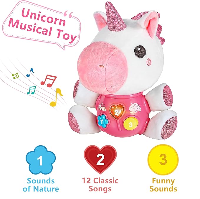 iPlay, iLearn Baby Unicorn Musical Toys, Newborn Girls Gift, Soft Unicorn Plush Stuffed Animal, Infant Light Music Time, 1st Birthday Shower Gift Stuffers for 0 1 2 3 6 9 12 18 Month 1-3 Yrs Toddlers