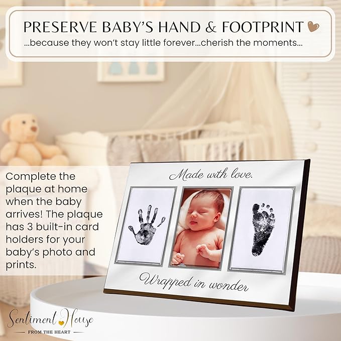 Inkless Hand and Footprint Kit, Baby Keepsake Plaque & Baby Shower Gifts - Ideal as Mom To Be Gift, Nursery Picture Frames, Clean Touch Hand and Footprint Kit (Style 2 - Design 5)