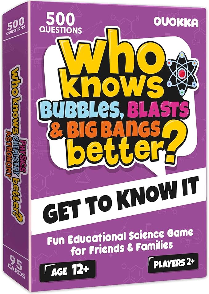 Board Games for Kids 8-12 and Family - Science Trivia Card Game for Kids Age 12+ - Who Knows Chemistry Physics Astronomy Better? - 500+ Questions - Fast-Paced Educational Game for Teens and Adults