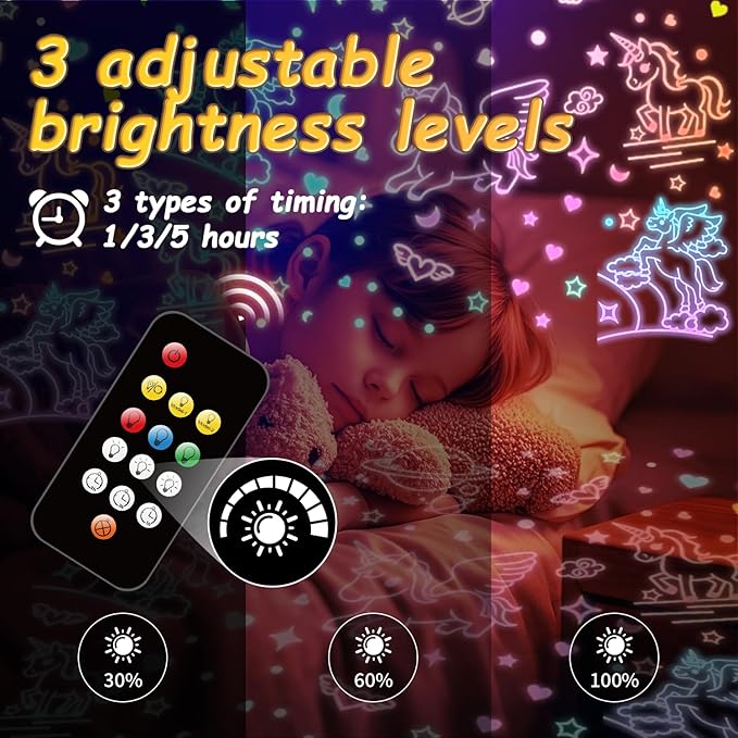 MINGKIDS Unicorn Girl Toys Age 3-10,Night Light Projector- Multi Colors Rotating Remote, 3 Films and Auto Timer, Christmas Stocking Stuffers Birthday Gifts for 5-7 Year Old Girls